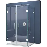doporro Komplettdusche Duschkabine U-Form magnetische Dichtungsleisten ESG-8mm mit Nano R40, BxT: 90x80 cm, Einscheibensicherheitsglas (ESG), ebenerdiger Einbau möglich, 4-Punkt Befestigungssystem