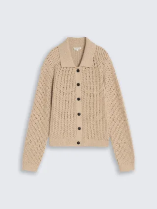 Tom Tailor - Cardigan mit Polokragen gravel beige - Gr. - XS