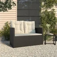 furnicato Gartenbank Schwarz 105x56x75 cm mit Cremeweißen Kissen aus PE-Rattan, Witterungsbeständige Sitzbank mit Polstern und stabilem Stahlrahmen