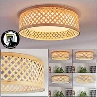 hofstein Deckenleuchte Deckenlampe aus Metall/Bambus/Kunststoff in Weiß/Naturfarben, ohne Leuchtmittel, Deckenleuchte im Retro/Boho-Design, CCT einstellbar über Wandschalter