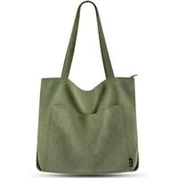 Agger Umhängetasche Cord-Handtasche oder Handtasche aus Cord, Große Tote-Bag,Shopper, Schultertasche aus Stoff für College, Schule, Arbeit und Einkaufen