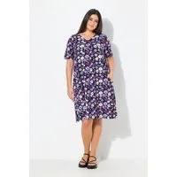 Ulla Popken Jerseykleid Jerseykleid Blüten A-Linie V-Ausschnitt Halbarm