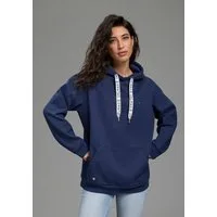 DELMAO Kapuzensweatshirt Weiche Baumwollmischung mit Kängurutasche und bedruckter Kordel
