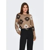 ONLY Rundhalspullover ONLFREESIA LS FLOWER O-NECK RP KNT mit Blümchen - Strickmuster