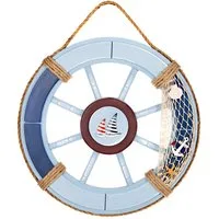 BIRENDY Dekoobjekt Steuerrad 12 aus Holz mit Nautik Optik Schiffsrad 45cm dickes Tau