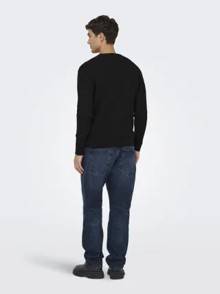 ONLY&SONS - ONSLOUI REG 12 CABEL CREW KNIT NOOS Black - Gr. - M