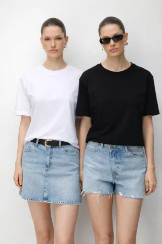 Übergroßes geripptes Rundhals-Zwei-Teile-T-Shirt-Set