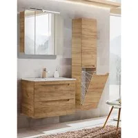 Lomadox Badmöbel-Set LUTON-56-CRAFT, (Spar-Set, 3-St), Waschtischunterschrank Spiegelschrank Hochschrank Becken Wotaneiche