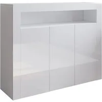 SONNI Highboard Sideboard mit LED-Leuchte 116x93x35cm Weiß Hochglanz Kommode, Wohnzimmerschrank