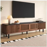 Merax Lowboard mit Gitterdesign und schwarzen Eisen-Griffe (1 St., Fernsehschrank in Oak/Walnut Optik), TV-Schrank mit 2 Schiebetüren, 2 Klapptüren & Stauraum, 190x35x45cm