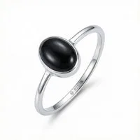 mantraroma Silberring SAMA oval aus 925 Silber mit Onyx (Ring mit Schmuckbeutel), Damenring aus 925er Silber