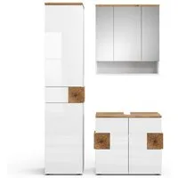 Vicco Badmöbel-Set Eden, Weiß Hochglanz/Artisan-Eiche, 3 Teile, mit Hochschrank, (3-St., 3er Set)