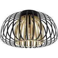 EGLO Deckenleuchte ENCINITOS Deckenlampe, Stahl, E27, IP20, Esstischlampe, Vintage, Lampe, ohne Leuchtmittel, Leuchtmittel wechselbar, Wand-/Deckenleuchte, H26 x Ø45 cm, schwarz, gold, 1X40W exkl.