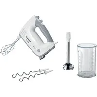 BOSCH Handmixer ErgoMixx MFQ36470, Edelst. Rührbesen/Knethaken, Mixfuß, 5 Stufen, weiß, 450 W, Turbotaste, Mixbecher, ergon. Soft-Touch-Griff, Made in Europe
