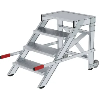 Munk Arbeitspodest fahrbar, Stufenbreite 600 mm, Aluminium geriffelt - 050013
