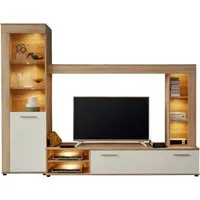 Home affaire Wohnwand Laholm, (Set, 4-St), Wohnwand mit Tür, Klappe & 6 Fächern - (B/T/H) 240/41/185 cm