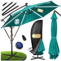 KESSER Ampelschirm ⌀300cm Alu Sonnenschirm mit LED Solar Inkl. Abdeckung & Fernbedienung, Kurbelschirm mit Ständer Wasserabweisend, 360° Funktion & UV-Schutz
