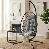 TLGREEN Hängesessel mit Gestell, Klappbarer Eiersessel, 360° Drehbar (Indoor & Outdoor Schaukelstuhl, Ergonomischer Relaxsessel mit Kissen), für Garten Balkon Wohnzimmer, Belastbar bis 160kg