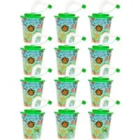 LG-Imports Kinderbecher Kinder Trinkbecher – 250 ml – 12 Stück – Mit Motiv, Deckel & Strohhalm, 12-tlg., Kunststoff