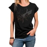 MAKAYA T-Shirt Rockiges Damen-Top mit Gitarren-Motiv – cooles Festival-Outfit (Schwarz, Blau, 34, 36, 38, 40, 42, 44, 46, 48, 50) Baumwolle