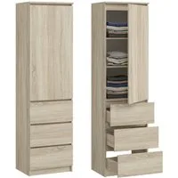 Home Collective Kleiderschrank Garderobenschrank Mehrzweckschrank Schrank platzsparend & vielseitig (50x40x180,5 cm (BxTxH), ideal für Schlafzimmer Flur & Arbeitszimmer) mit 1 Tür 3 Einlegeböden & 3 Schubladen in sonoma