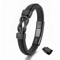 UNIQAL.de Lederarmband ETERNAL – stilvolles Infinity Armband aus Leder & Edelstahl (ideales Geschenk für Vater, Sohn oder Partner, Magnetverschluss mit Verlängerungsglied), Deutsche Handwerkskunst. Hochwertiges Design. Made by Uniqal.