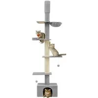 FEANDREA Kratzbaum deckenhoher, höhenverstellbarer Katzenkratzbaum, mehrstufig, 11 cm dicke Stämme, Höhle, Liegemulde, Plattform, 231-291 cm, XXL