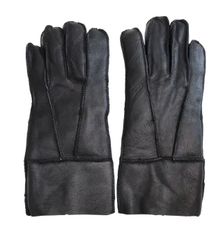 Schwarze Unisex-Handschuhe aus Schaffell mit aufrollbarer Manschette