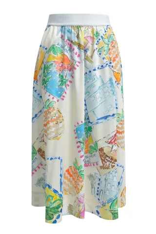 Milano Italy - midi skirt elastic rib offwhite print - Gr. - 42