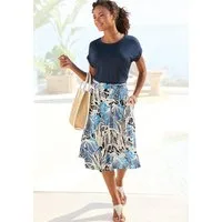 LASCANA Jerseykleid mit Paperbag-Bund und bedrucktem Rock, kurzärmliges Sommerkleid