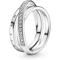 Pandora Silberring 199057C01, für Damen-Ring Silber Dreifach Gekreuzte Pavé Schienen