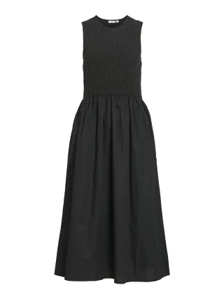 VILA - VICARLA O-NECK S/L MIDI DRESS Black Beauty - Gr. - S