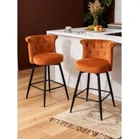 FiveWillowise Barhocker 2er Set, 360° Drehbarer Barstuhl mit Stabilem Metallgestell (2 St), Samtbezug, Verstellbare Füße, Retro-Orangeton