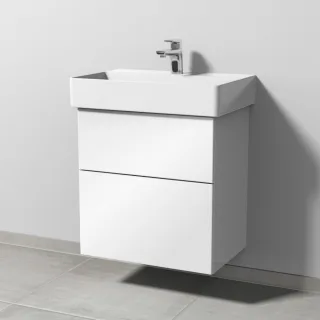 Sanipa 3way Waschtischunterbau zu Duravit Dura Square Waschtisch mit 2 Auszügen, Weiß-Glanz SF42378
