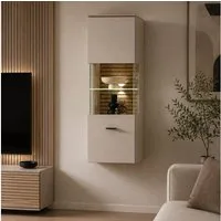 Lomadox Hängevitrine ISCHIA-36 inkl. LED Beleuchtung, Beige mit Eiche, 40 cm breit, Softclose