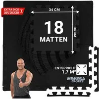 Miweba Sports Bodenschutzmatte BS100 - BS50 Puzzlematte - Premium Trainingsmatte für Fitnessgeräte, Turnmatte, Sportmatte, 18-St., Bodenschutzmatte, Schutzmatte Fitnessmatte - 2 Farben - quadratisch