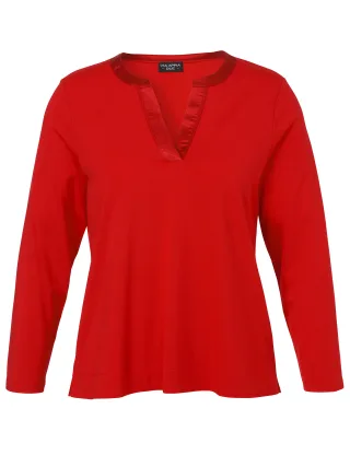 VIA APPIA DUE - T-Shirt V-Ausschnitt 1/1 Arm Materialmix rot - Gr. - 44