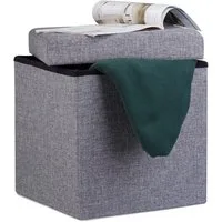 relaxdays Stauraumhocker Faltbarer Sitzhocker mit Stauraum Leinen, Dunkelgrau
