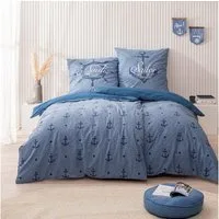 MTOnlinehandel Bettwäsche Sailor Fairytale 135x200cm 100% Baumwolle, weich & hautfreundlich, Renforcé, 2 teilig, maritime Bettwäsche mit Anker & Steuerrad, atmungsaktiv & pflegeleicht