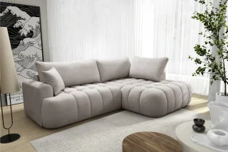 Ecksofa mit Schlaffunktion NANTES Sofa in Stoff Soft Graubraun Ottomane Rechts