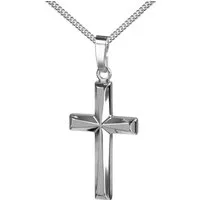 JEVELION Kreuzkette Anhänger Weißgold-Kreuz - Made in Germany (Weißgold Anhänger, für Damen und Herren), Mit Silberkette 925 - Länge wählbar 36 - 70 cm oder ohne Kette.