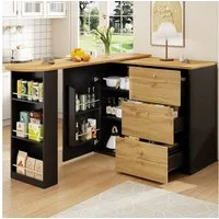 Flieks Bartisch 360° drehbar Stehtisch mit Kommode (Länge 138-204 cm, 1-St., mit verstellbaren Einlegeböden), ausziehbar Esstisch mit Schublade und Türen Holzschrank Bistrotisch