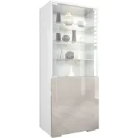 Vladon Standvitrine Granada (Vitrinenschrank, mit Glastür und Glaseinsatz) Weiß matt/Sandgrau Hochglanz (50 x 122,5 x 34,5 cm)