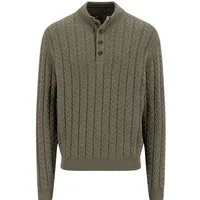 FYNCH-HATTON Troyer Strickpullover mit Zopfmuster und Knopfleiste, Woll-Anteil