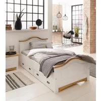 OTTO home Massivholzbett Konrad, Stauraumbett, Messinggriffe, rustikaler Landhausstil, mit FSC®-zertifiziertem Massivholz, Liegehöhe 40 cm