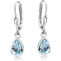Materia Paar Ohrhänger Damen Topas Blau Edelstein SO-448, 925 Sterling Silber