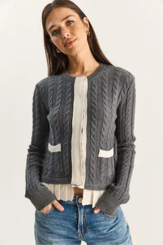 Haarschnurrbart-Muster Strick-Cardigan