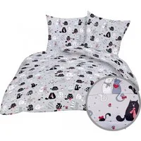 Heubergshop Bettwäsche, Renforcé, 2 teilig, 135x200cm + 80x80cm - Katzen 100% Baumwolle Kinder (KY-Katzen-Grau)