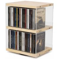 BlingBin CD-Regal Drehbarer 2 Ebenen CD-Halter aus Holz und Acryl für 36 CDs, 1er Set 1-tlg., CD-Ständer mit offener Seite und Absturzsicherung für Wohnzimmer, Büro