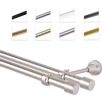 MDEKOR Gardinenstange Vorhangstange 19mm, 2-läufig, kürzbar, 2-läufig Wandmontage, 120 cm Chrom Matt